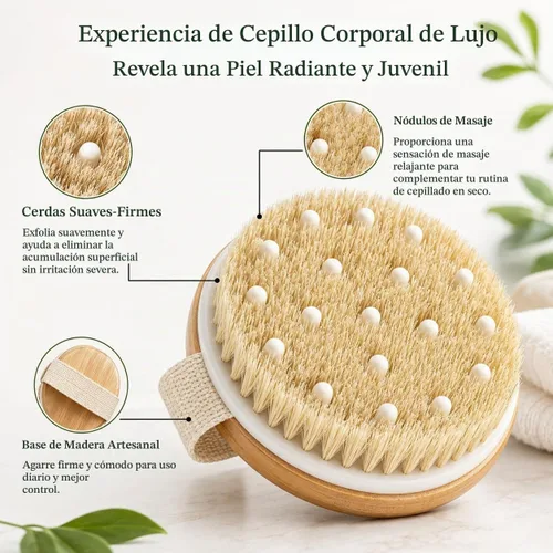Vista 4 de Cepillo corporal seco para mujeres y hombres, cepillo seco para drenaje linfático, cepillo corporal exfoliante con cerdas naturales de jabalí, nodos