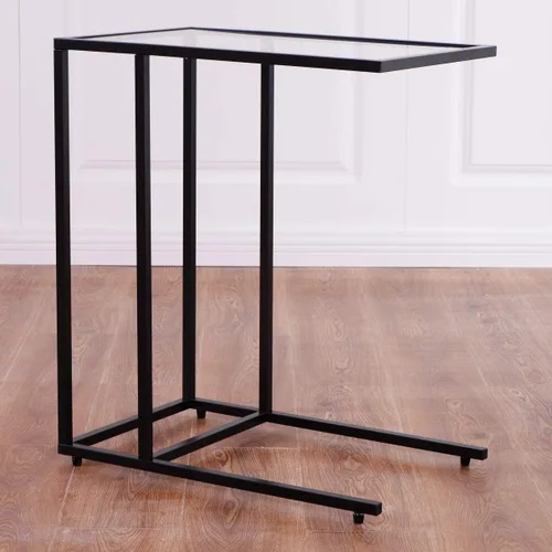 Vista 6 de Mesa auxiliar rectangular inclinable con parte superior de cristal, mesa auxiliar de sofá, mesa auxiliar de café para soporte de laptop, sala