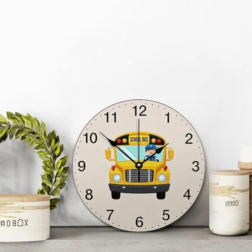 Vista 5 de ArogGeld Reloj de pared para conductor de autobús escolar, reloj de madera clásico 10 silencioso, sin tictac, de cuarzo, funciona