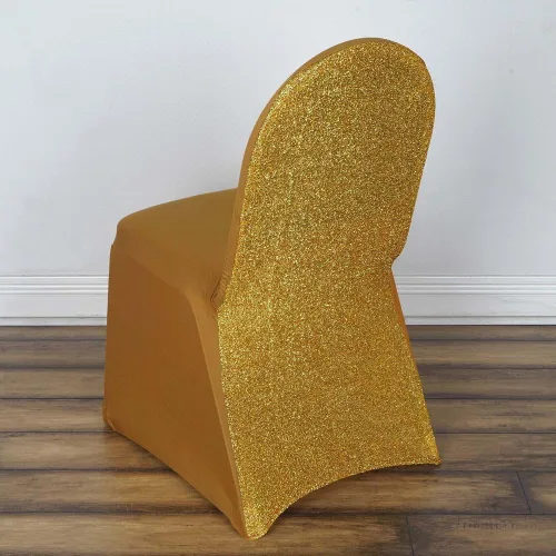 Vista 13 de Tableclothsfactory Funda elástica para silla de banquete de elastano negro con brillo metálico para eventos de comedor para banquete de boda