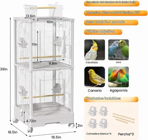Vista 9 de Jaula grande de doble capa para pájaros de 39 pulgadas, jaula de vuelo