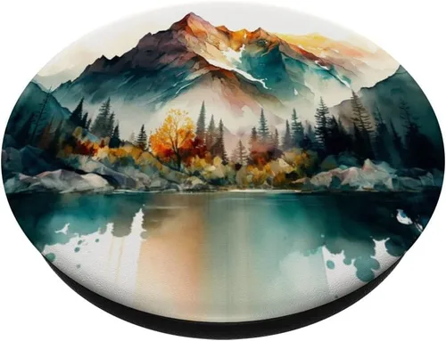 Vista 2 de PopSockets de paisaje de montañas de acuarela intercambiables PopGrip