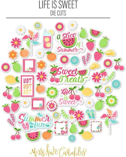 Vista 5 de Troqueles de papel – Life is Sweet – para verano – Más de 60 troqueles – 80 libras de cartulina – por Miss Kate Cuttables