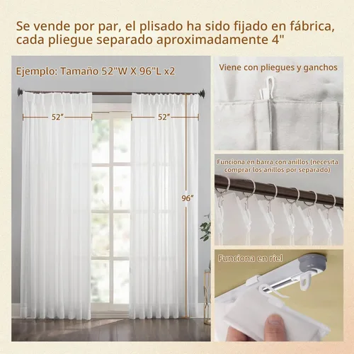 Vista 6 de 2 cortinas de ventana de lino sintético con plisado de pellizco, color blanco, de 84 pulgadas de largo, lujosas, de terciopelo, de tacto suave