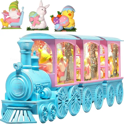 Vista 9 de Linterna de globo de nieve de Pascua, decoraciones de Pascua para el hogar con temporizador giratorio con purpurina, decoración de Pascua iluminada