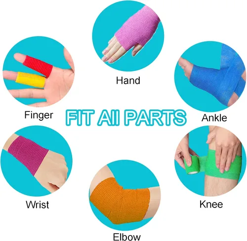 Vista 5 de Paquete de 16 vendajes autoadhesivos de 2 pulgadas x 5 yardas, varios colores, transpirable, autoadherente para deportes, cinta de muñeca y tobillo