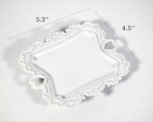 Vista 2 de Funly mee Pequeño plato antiguo baratija bandeja de joyería vintage, soporte de anillo (blanco)