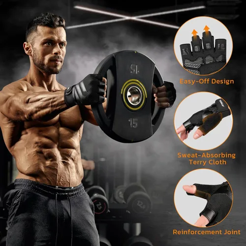 Vista 6 de ATERCEL Guantes de entrenamiento de gimnasio para hombres y mujeres, guantes de levantamiento de pesas con excelente agarre, guantes ligeros