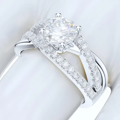Vista 5 de Sterling Silver Women's Criss Cross Ring with 1CT Simulated Round Diamond or Genuine Moissanite Crossover Infinity Twisted Engagement Ring