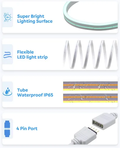 Vista 8 de Aclorol Tira de luces LED RGB de 12 V, cuerda de neón, luces flexibles que cambian de color, señal de neón LED flexible, 16.4 pies, 16.4 ft