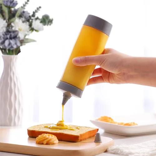 Vista 7 de UPKOCH 3 botellas de plástico para condimentos de chorro para salsa de tomate y mostaza, recipientes para condimentos de cocina (gris)