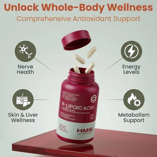 Vista 7 de HMS Nutrition Ácido R-lipoico estabilizado de 300 mg por porción, ácido R alfa lipoico puro (R-ALA) de alta potencia activo R isómero, antioxidante