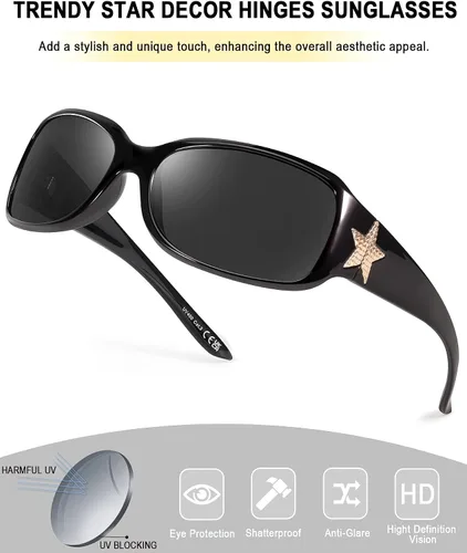 Vista 4 de SIPHEW Lentes de sol de moda para mujer, lentes de sol polarizados envolventes con protección UV400, estilo de moda para conducir