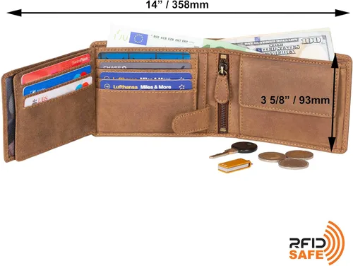 Vista 4 de DiLoro Billetera de cuero para hombre de tamaño completo con cremallera plegable y protección RFID