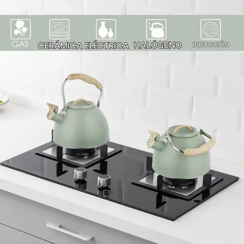 Vista 6 de Tetera de 3.0 cuartos de galón para estufa, tetera de acero inoxidable, hervidor de agua de grado alimenticio con mango de madera para café, té