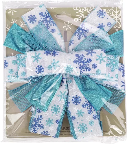 Vista 9 de MEEDEE Adorno Superior Azul para Árbol de Navidad de 12" de Ancho Lazos de Navidad con Purpurina Lazo de Cinta de Copo de Nieve Lazos Superiores