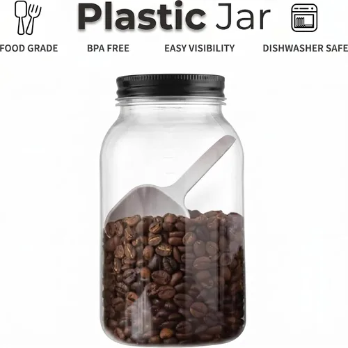 Vista 4 de Novelinks - Tarros de plástico de 32 onzas y recipientes de plástico con tapas 12 Pack, Black, 32 oz Clear Plastic Jars with Lids, Quart Mason