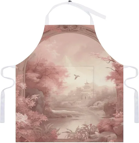 Vista 7 de MUSM Apron for Adults - 27.6 X 31.5 Inch, Heavy-Duty Polyester Aprons with Two Large Pockets, Waterproof Retro Peach Flowers Kitchen Apron for