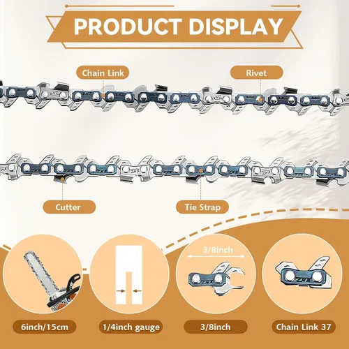 Vista 3 de 12 cadenas de repuesto para motosierra eléctrica portátil inalámbrica, de 6 pulgadas, cadena de sierra guía para mini motosierras para cortar ramas