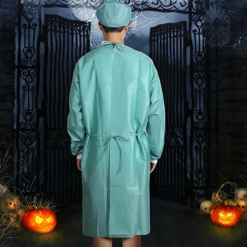 Vista 7 de Jiuguva 3 juegos de disfraz de médico cirujano de Halloween para hombre, disfraz de médico con sombreros y máscaras para fiesta de cosplay, evento