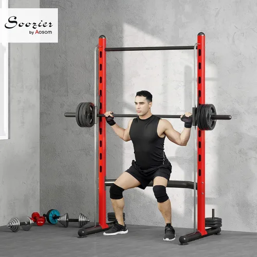 Vista 2 de Soozier Squat Rack with Pull Up Bar Adjustable Power Black Rojo