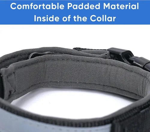 Vista 5 de Pawtitas Cuello ajustable reflectante para perro, Collar para perro acolchado, Negro