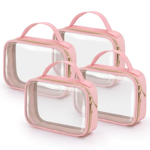 Vista 17 de Bolsa de aseo transparente Wedama, paquete de 2 bolsas de maquillaje transparentes con asas, bolsas cosméticas de PVC para mujeres y hombres, bolsas
