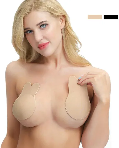 Vista 8 de Sujetador adhesivo sin tirantes de silicona invisible para mujer, vestido sin espalda con pliegues y cubiertas para pezones, color nude, 1-4 pares