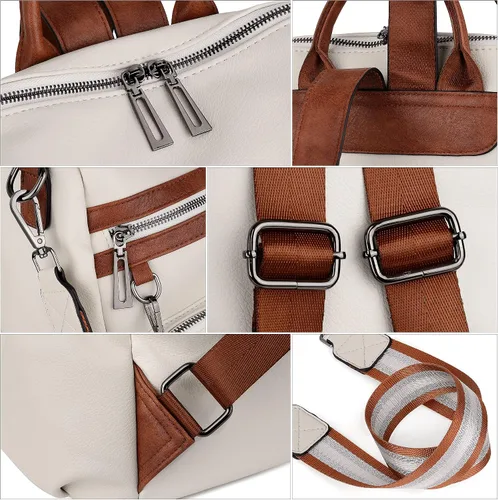 Vista 3 de UTO Mochila de cuero vegano para mujer, diseño de moda, convertible con borla, para viajes, con borla
