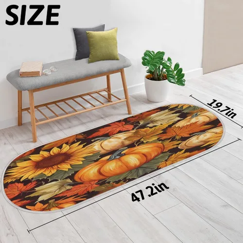 Vista 2 de cfpolar Pumpkins Maple Leaves Sunflowers Bathroom Rugs Non-Slip Bath Rug Microfiber Bath Mat Absorbent Kitchen Mats and Rugs Machine Washable Oval