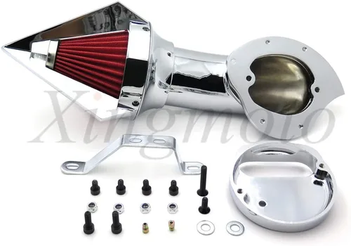 Vista 3 de AfterMokit - Filtro de aire triangular con filtro rojo para Yamaha V-Star 1100 Dragstar XVS1100 1999-2012, cromado
