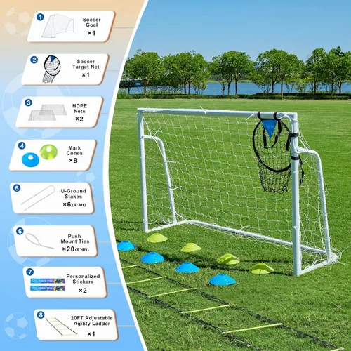 Vista 3 de Porterías de fútbol para patio trasero, portería de fútbol de 12x6 pies, grande 10x6.5 pies, 8x6 pies, 6x4 pies, porterías de fútbol para jóvenes