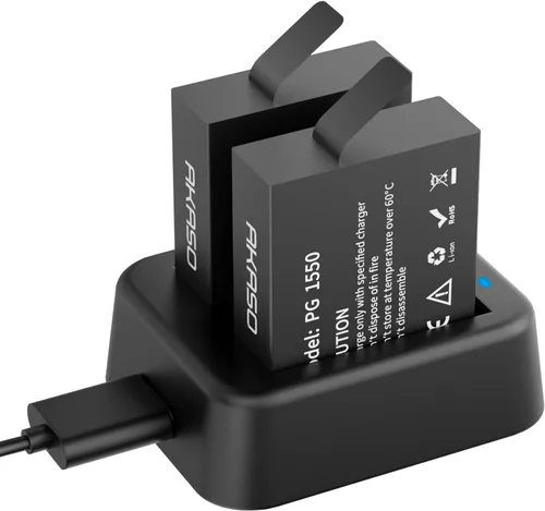 Vista 2 de AKASO Brave 8 y Brave 8 Lite 2X 1550mAh Batería recargable de cámara de acción con cargador dual USB