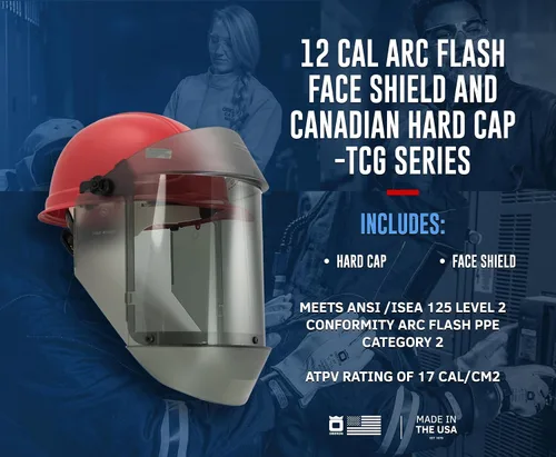 Vista 2 de Oberon Arc Flash - Protector facial y tapa dura canadiense, 12 Cal For electrical safety - Arc Rated Category 2 - Anti-Scratch/Fog Face Shield
