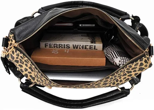 Vista 3 de Cayla Totobag - Bolso de hombro con estampado de leopardo para mujer, bolso grande con borla, Impresión de leopardo