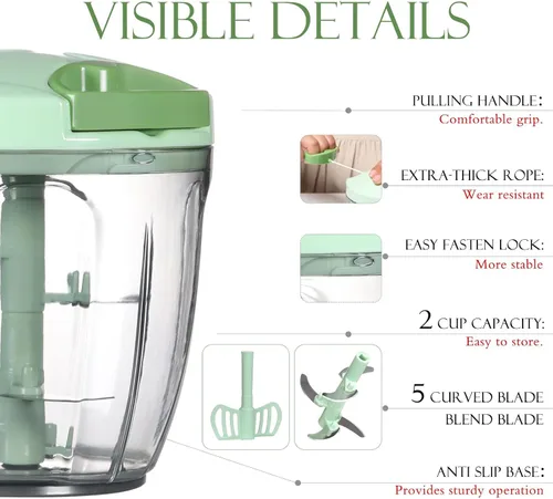 Vista 13 de Ourokhome Procesado manual de alimentos, picador de verduras portátil, rápido y con cuerda, para pequeñas cocinas, para ajo, cebolla, jengibre