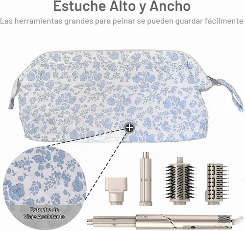 Vista 3 de Bolsa de viaje acolchada para herramientas para el cabello compatible con Dyson secador de pelo, bolsa de herramientas para el cabello floral Azul