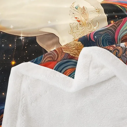 Vista 4 de Manta de unicornio de ensueño, manta de cielo estrellado con plumas de arco iris para niñas, adolescentes y adultos, manta de forro polar exótica