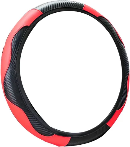 Vista 5 de Funda para volante de automóvil de 15 pulgadas, de fibra de carbono, elástica, elástica, antideslizante, transpirable, protector de volante