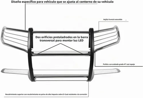 Vista 6 de Protector de parachoques con cepillo de rejilla Black Horse, acero inoxidable modular compatible con Nissan Frontier 2005-2021 Nissan Pathfinder