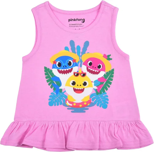 Vista 4 de Nickelodeon Baby Shark - Conjunto de camiseta, camiseta sin mangas y pantalones cortos para bebés y niños pequeños, rosa, azul o multicolor, grisazul