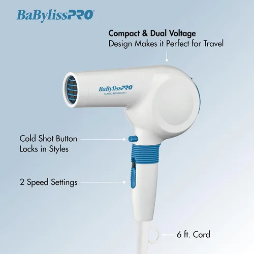 Vista 3 de BaBylissPRO Compact Midi Hair Dryer, 1000 watts, Great for Travel or touchups, Includes Diffuser and Concentrator