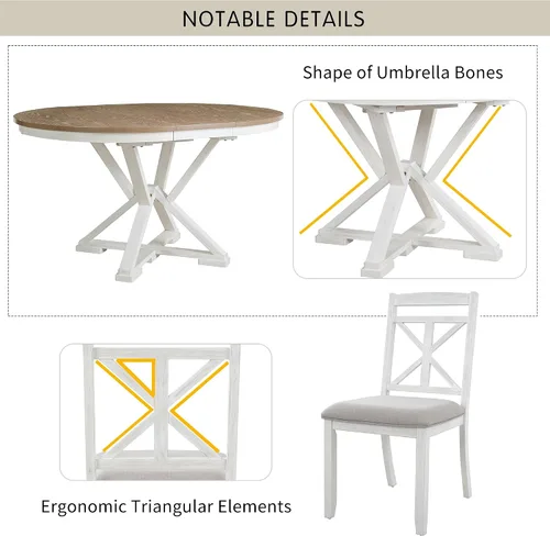 Vista 5 de Harper & Bright Designs Juego de mesa de comedor redonda de 5 piezas, juego de mesa de comedor retro con mesa redonda extensible y 4 sillas