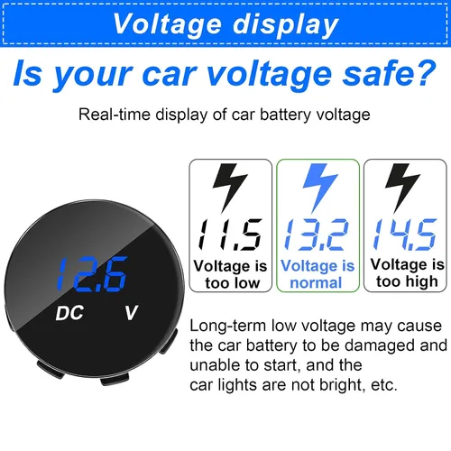 Vista 6 de 2 voltímetros de coche DC 12-24 mini pantalla digital, medidor de voltaje, medidor de voltaje impermeable, voltímetro de panel redondo brillante