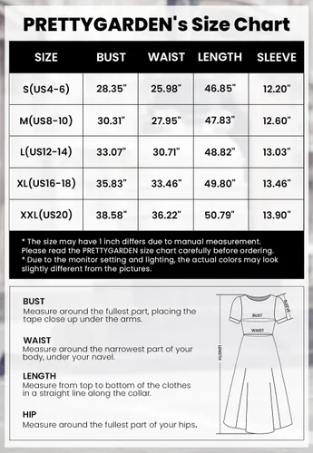 Vista 6 de PRETTYGARDEN Vestido midi casual de verano para mujer, manga abombada, lunares suizos, vestidos largos acampanados