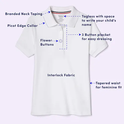 Vista 3 de French Toast - Camisa de uniforme escolar de manga corta con cuello picot para niña (estándar y plus)
