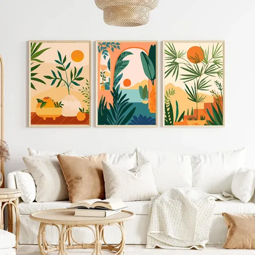 Vista 2 de cupmod Paquete de 6 kits de pintura por números para adultos principiantes, Número Boho Acrílico Fácil, DIY Números de Acuarela en Lienzo Sin Marco