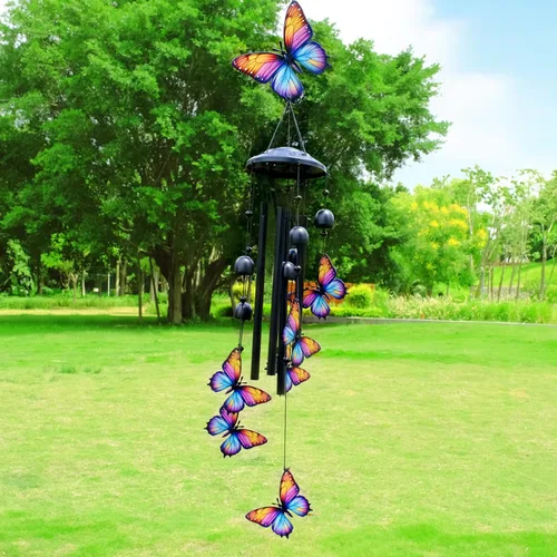 Vista 7 de Campanillas de Viento de Mariposa para Exteriores, Campanillas de Metal Negro al Aire Libre, Regalos de Mariposas para Mujeres/Hombres, Decoración