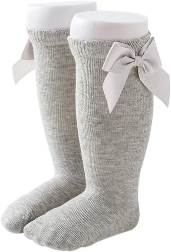 Vista 8 de BULINGNA Medias de princesa con lazo para bebé, color sólido, con volantes, hasta la rodilla, para uniforme escolar, leggings Surtido 6 pares