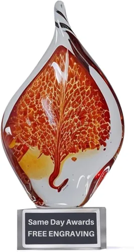 Vista 36 de Premio de Vidrio Artístico Soplado a Mano – Premio Elegante con Grabado Personalizado para Corporativo, Deportes, Jubilación, Reconocimiento